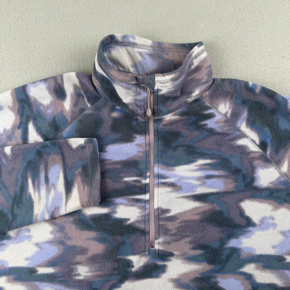 Eddie Bauer Fleece Pullover Women XL Purple Abstract Camo 1/4 Zip Mock Neck